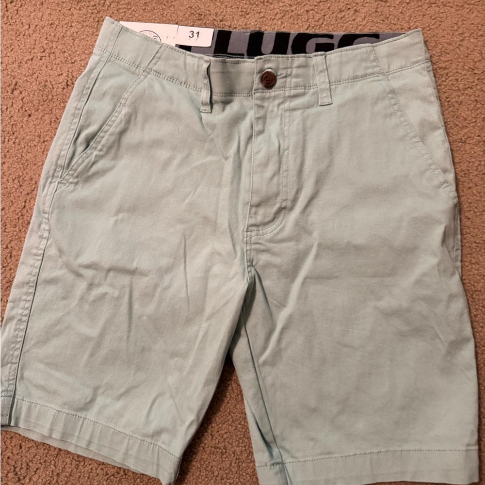 Plugg Green Flat Front Shorts Casual Style